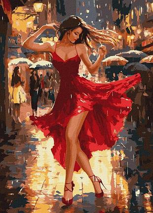 Картина по номерам люди. девушка в красном платье 40*50 см идейка kho 8498