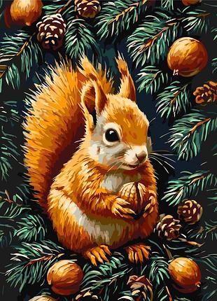 Картина за номерами тварини. білка з горіхом 40*50 см оригамі lw 308