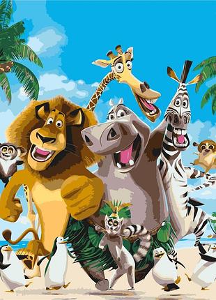 Картина по номерам герои кино. команда из мадагаскара 40*50 см оригами lw 3513