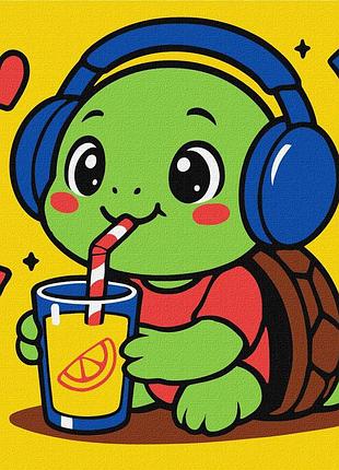 Картина по номерам для детей. черепаха с лимонадом 25*25 см идейка kho 1289