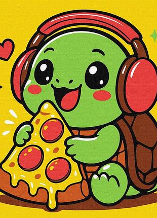 Картина по номерам для детей. черепаха с пиццей 25*25 см идейка kho 1288