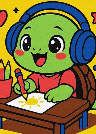 Картина по номерам для детей. черепаха рисует 25*25 см идейка kho 1297