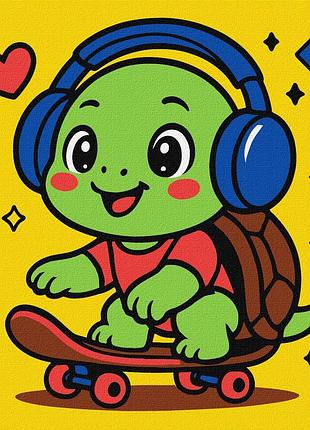 Картина по номерам для детей. черепаха на скейте 25*25 см идейка kho 1290