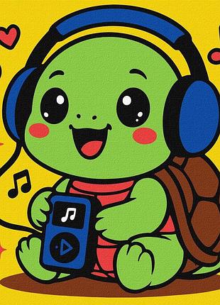 Картина по номерам для детей. черепаха и музыка 25*25 см идейка kho 1295