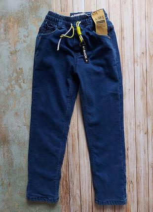Джинсы для мальчиков подростков на велюре 128 140 146 152 158 164 170 синие зима на резинке dola elvin