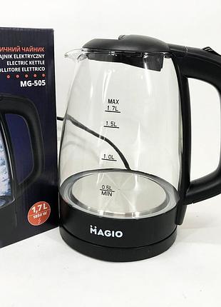 Електрочайник magio mg-505, прозорий чайник з підсвічуванням, стильний електричний чайник