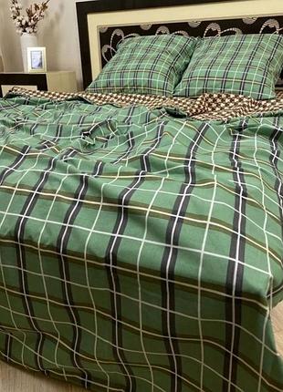Постельное белье бязь тартан грин двуспальный евро