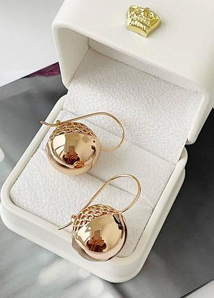 Серьги шарики медзолото диаметр шарика 2 см, крупные