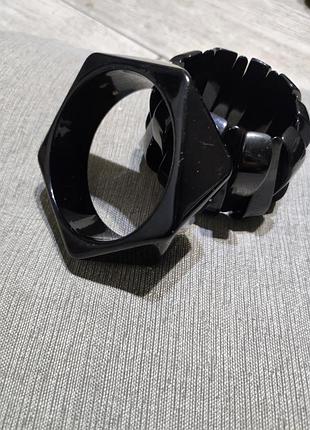 Браслет черный пластик большой обьемный ромб геометрический минимализм бохо стиль