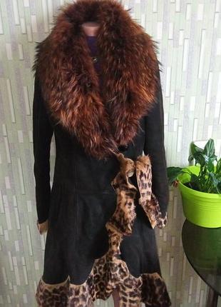 100% натуральный мех + кожа дублёнка шуба чернобурка и мех пони + кожа пальто