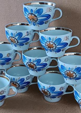 Чашка керамічна з позолотою синя квітка баранівка порцеляна вінтаж ретро