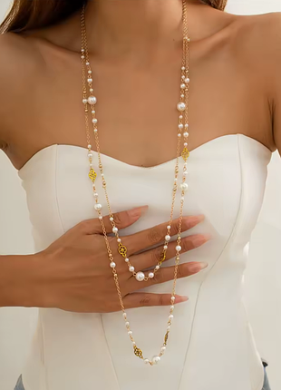 Набор из 2х длинных подвесок. длинное ожерелье - цепочка с имитацией жемчуга