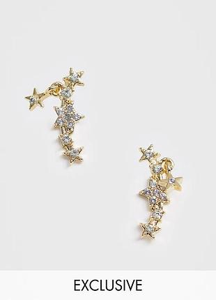 🌟💫 ексклюзивні сережки кравлеры кафи з підвісками "зірки" кристали reclaimed vintage