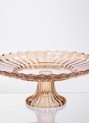 Фруктовница стеклянная на ножке ø29 (см) круглая ваза конфетница для фруктов коричневый 64486-19