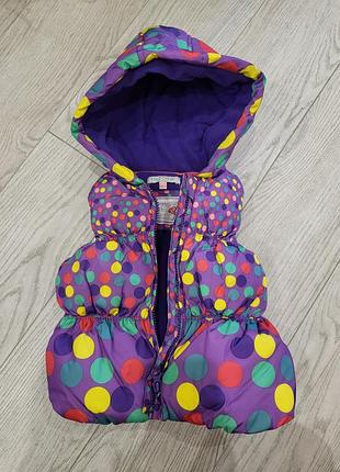 Жилет теплый, яркий в горошек