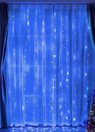 Гірлянда штора водоспад, від мережі, 2х1, 5м, 320led, синє світло