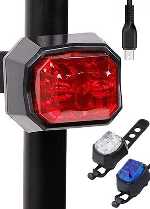 Велофонарь задний стоп, от батареек, цвет рандом aq-009-3led