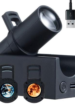 Нічник-проектор місяць + 2 слайди (4×3×2см), від usb