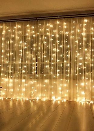 Гірлянда штора водоспад, від мережі, 2х1, 5м, 320led, тепле світло