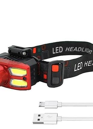 Фонарь налобный аккумуляторный xpe+cob, usb, headlight hx-209