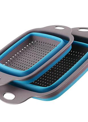Складной силиконовый дуршлаг с выдвижными ручками, leach basket dl193 голубой