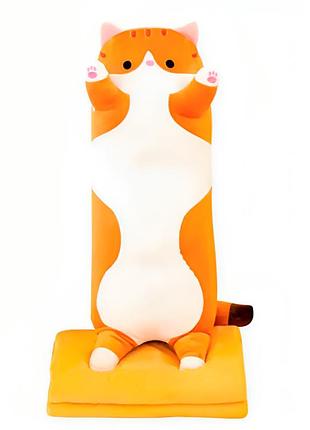 Игрушка подушка кот батон с пледом 120х160 см, коричневый