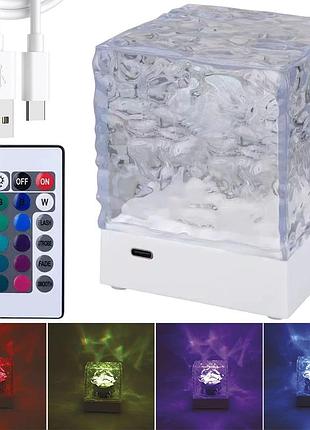 Ночник проектор куб с эффектом волны, 16 цветов, usb, cb8026