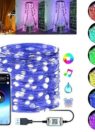 Умная гирлянда 10м, usb, bluetooth xmas lights 100led rgb