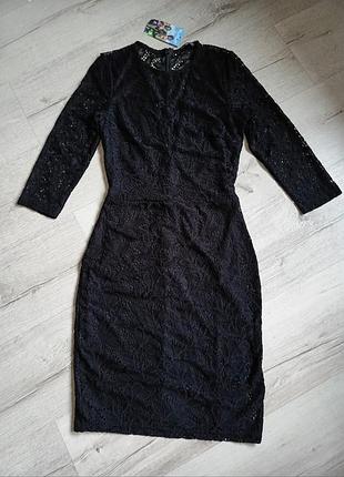 Красивое черное классическое праздничное нарядное вечернее платье платья черного цвета из кружева