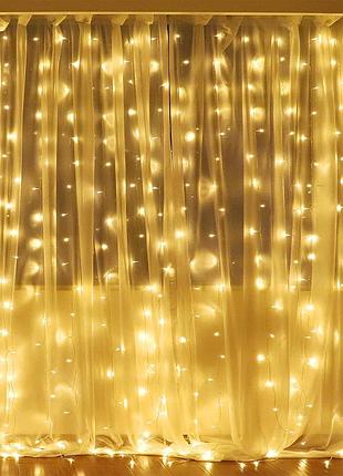 Гирлянда штора от сети 3х1,5 м, 240 led, теплый свет