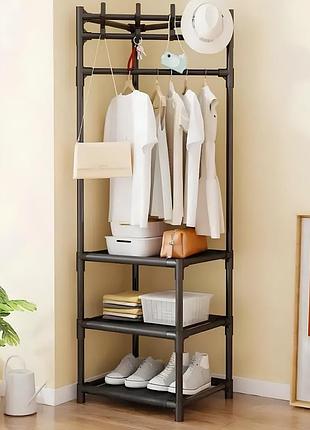 Кутова вішалка для одягу та взуття 170х43х43см, 3 полиці, corner coat rack, чорна