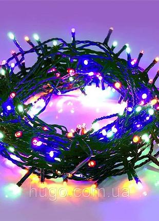 Гірлянда 40 м "нить" на зеленому дроті 600 led різнокольоровий