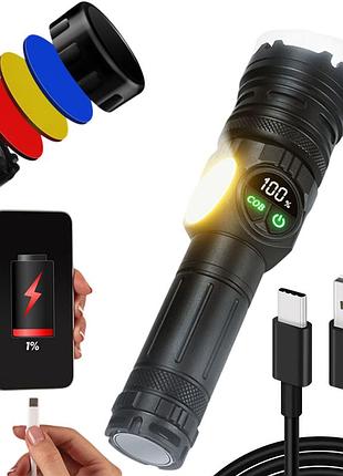 Фонарик аккумуляторный с powerbank + магнит, cob, cb a280
