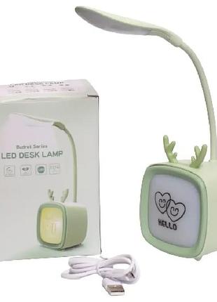 Настільна лампа акумуляторна 2в1 з usb hello no-05, салатова