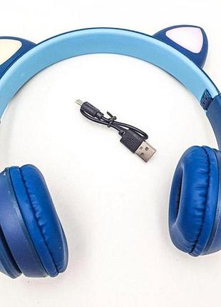 Беспроводные bluetooth наушники с кошачьими ушками и подсветкой cat miu star p47 синие