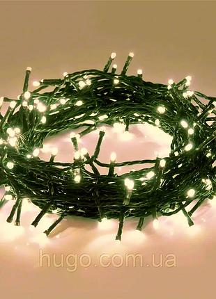 Гирлянда 40 м "нить" на зеленом проводе 600 led теплый белый