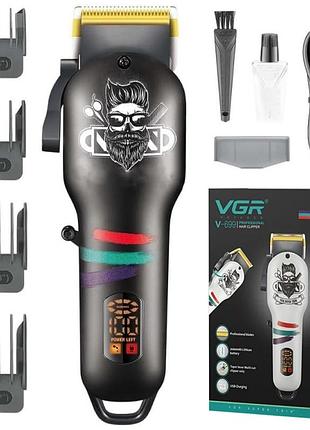 Аккумуляторная машинка для стрижки волос + 4 насадки, vgr v-699, черная