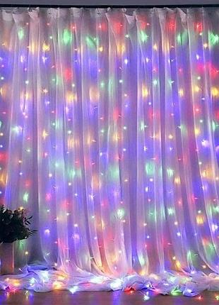 Гирлянда штора от сети (2,5х1,5 м) 240 led прозрачный шнур, разноцветная