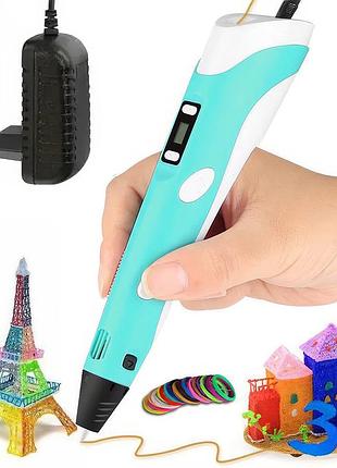 3d ручка принтер с дисплеем и трафаретами + стержни, 3dpen-3, голубой