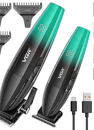 Набор для стрижки волос 2в1 (9 насадок), от usb, vgr v-640, зеленый