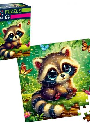 Пазлы vladi toys енот с бабочками 64 детали (dt1234-12)