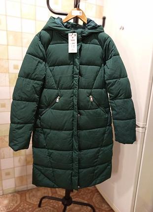 Пальто пуфер пуховик бірюзове 44-46