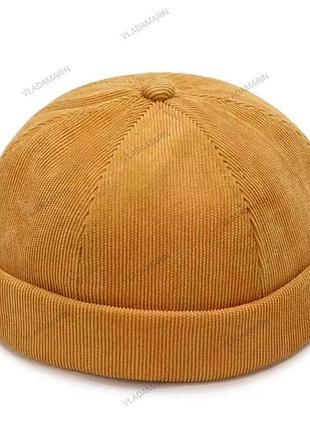 Жовта молодіжна кепка докер,однотонна вельветова кепка без козирка