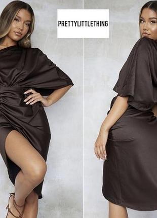 Шовкова сукня міді на одне плече