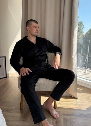 Чоловіча велюрова піжама на ґудзиках, чоловіча піжама плюшевий велюр, чоловічий костюм для дому