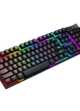Игровая компьютерная клавиатура со светодиодной подсветкой t-wolf t20. геймерский клавиатура англ.
