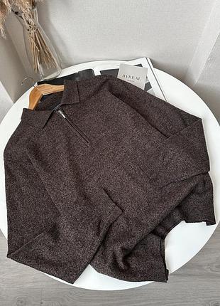 Коричневий светр поло оверсайз меланж вовна кашемір