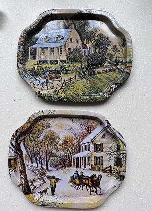 Вінтажні жестяні підноси currier & ives "american homestead"
