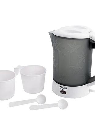 Електрочайник чайник з чашками та ложечками набір у дорогу adler ad 1268 tb-92