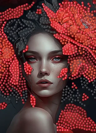 Алмазна мозаїка "загадкова пані" zav1818-11, 18х18 см